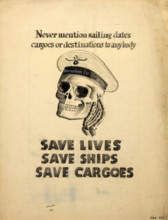 'Never mention sailing dates, cargoes or destinations to..., WWII poster, between 1939 and 1946. Creators: Central Office of Information, Unknown.
