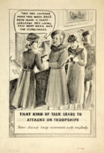 'That kind of talk leads to attacks on troopships. Never discuss...', WWII poster, between 1939&1946 Creators: Central Office of Information, Unknown.