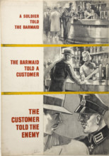 'A soldier told the barmaid, the barmaid told a customer...WWII poster, between 1939 and 1946. Creators: Central Office of Information, Unknown.
