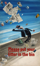 Railway anti-litter poster showing a frantic railway porter surrounded..., WWII, between 1939 & 1946 Creator: Central Office of Information.