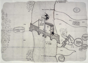Plan depicting the siege by Sir John Perot, Lord President of Munster, County Kerry Castlemaine,1572 Creator: Unknown.