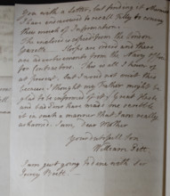 Letter from William Pitt,  between 1766 and 1770. Creator: William Pitt the Younger.