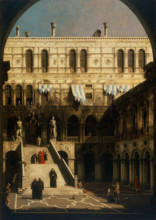 The Courtyard of the Palazzo Ducale with the Scala dei Giganti seen through the Arco Foscari, c1751. Creator: Canaletto (1697-1768).