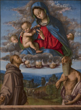 Madonna and Child in glory with the Saints Francis and Jerome, 1512. Creator: Zaganelli, Francesco (ca 1470-1532).