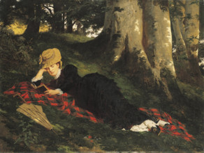 Woman Reading in a Forest, 1875. Creator: Benczúr, Gyula (1844-1920).