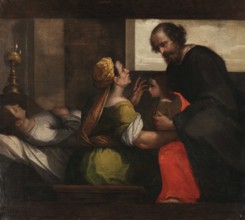 Saint Jerome Emiliani Takes Care of an Orphan, 1595-1600. Creator: Scarsellino (Scarsella), Ippolito (1551-1620).