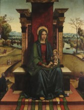Virgin with Child enthroned with donors, 1497-1500. Creator: Panetti, Domenico (1460-1530).