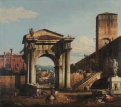 Roman Capriccio with City Gate and Tower, 1740s. Creator: Bellotto, Bernardo (1720-1780).