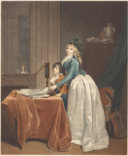 Louise Sébastienne Gély-Danton with her stepson behind a Zograscope, c1793. Creator: Boilly, Louis-Léopold, (after)  .