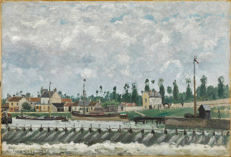 Le Déversoir et l'écluse à Saint-Ouen-L'Aumône, 1872. Creator: Pissarro, Camille (1830-1903).