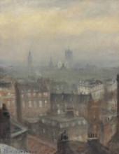 London triumphant in the fourth year of war: from the Dorchester roof, looking south-east, 1918. Creator: Nevinson, Christopher Richard Wynne (1889-1946).