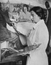 Lotte Laserstein painting her large work "Evening over Potsdam", 1930. Creator: Debschitz-Kunowski, Wanda von (1870-1935).