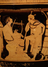 Orpheus among the Thracians (Detail). Attic Red Figure Column Krater, c450-440 BC. Creator: Orpheus Painter (active Mid of 5th cen. BC).