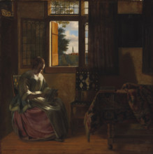 A Woman Reading a Letter by a Window, 1664. Creator: Hooch, Pieter, de (1629-1684).