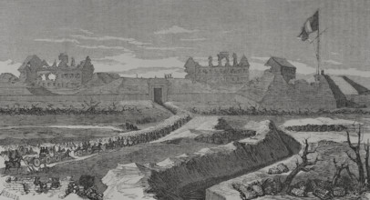 Versailles troops enter the Fort d'Issy to overthrow the revolutionary government, Paris..., 1871.  Creator: Fernando Miranda.