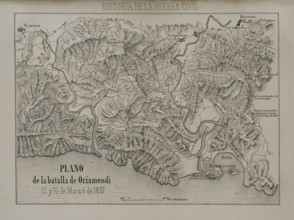 Plan of the Battle of Oriamendi (15 and 16 March 1837), First Carlist War (1833-1840), 1869.  Creator: Unknown.