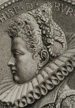 Portrait of Isabella Clara Eugenia (1566-1633), 1879. Creators: Alphonse Charles Masson, Magin Pujadas.