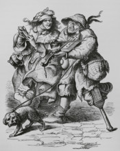 Beggar playing the fiddle, his wife accompanying him with bones, 17th-century (1878). Creator: Unknown.