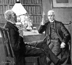 So these two old friends sat down, and lit their pipes, and talked together, heart...to heart, 1883. Creator: R. Taylor.