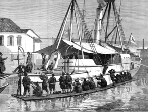 Chinese war preparations: overhauling a gun-boat at Shanghai, 1883. Creator: Unknown.