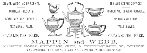 Advertisement for Mappin and Webb, 1883. Creator: Unknown.