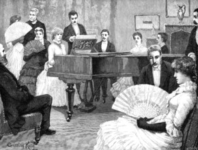 Adair, standing beside Sophy at the piano,...had no cause to find fault with Fortune, 1883. Creator: R. Taylor.