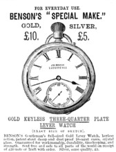 Benson's "Special Make" Gold Keyless Three-Quarter Plate Lever Watch, 1883. Creator: Unknown.