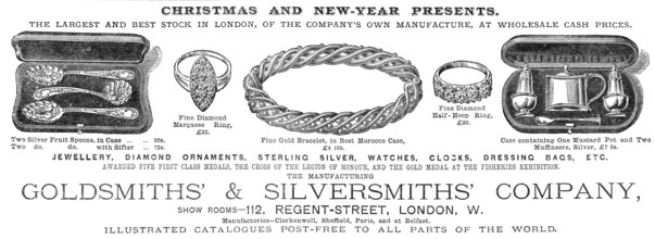 Advertisement for the Goldsmiths' & Silversmiths' Company, 1883. Creator: Unknown.