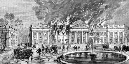The Royal Palace of Laeken, Brussels, destroyed by fire, 1890. Creator: R. Taylor.