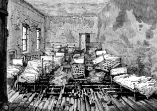 School of the Whitechapel and Poplar Unions fire: dormitories where children were suffocated, 1890. Creator: Unknown.