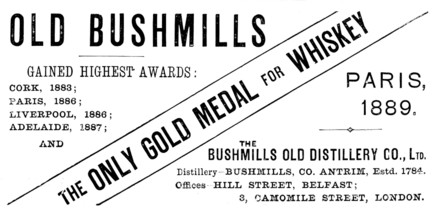 Advertisement for Old Bushmills Whiskey, 1890. Creator: Unknown.