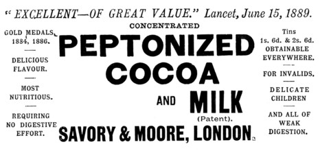 Advertisement for Peptonized Cocoa and Milk, 1890. Creator: Unknown.