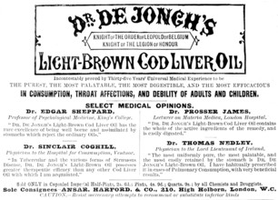 Advertisement for Dr. De Jongh’s Light-Brown Cod Liver Oil, 1890. Creator: Unknown.