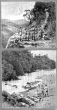 Lushai Expedition: signalling party with heliograph; encampment...on the Kurnafuli River, 1890. Creator: R. Taylor.