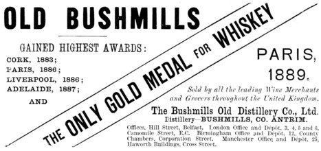 Advertisement for Old Bushmills Whiskey, 1890. Creator: Unknown.