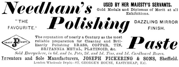 Advertisement for Needham’s Polishing Paste, 1890. Creator: Unknown.