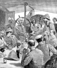 Stanley’s Expedition: presentation of the order of Zanzibar, by the British Consul...Mombasa, 1890. Creator: P Naumann.