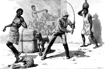 The Liquor Traffic in Delagoa Bay: flogging a kaffir, 1890. Creator: R. Taylor.