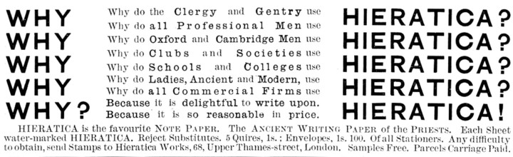 Advertisement for Hieratica, Note Paper, 1890.  Creator: Unknown.
