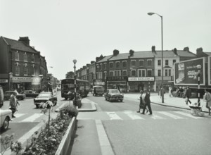 General view of Hoe Street, Walthamstow, at the junction with Church Hill and High St, London, 1970. Creator: Unknown.