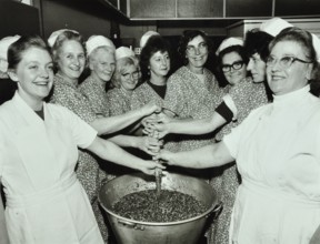 Bessemer Grange School, Camberwell, London: kitchen staff make Christmas puddings, 1970. Creator: Unknown.