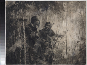 Nikolay Nekrasov with Gavrila Zakharov at hunting, 1955.