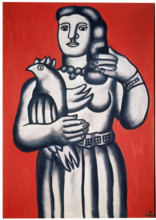 'Woman with a Bird against a Red Background', 1952.  Creator: Fernand Leger.