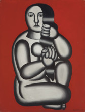 Femme sur fond rouge, 1927. Creator: Fernand Leger.