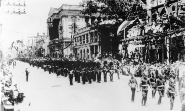 Imperial troops marching down Queen Street, Brisbane, Queensland, 1901. Creator: Unknown.