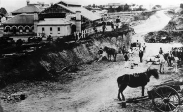 Roma Street Railway Station, railway construction, 1874. Creator: Unknown.