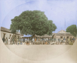 Indigenous Australians in compound in front of Military Barracks c1859. Creator: Unknown.