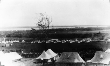 Aerial view of the military camp at Lytton, near the mouth of the Brisbane River. Creator: Unknown.