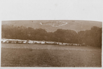 Large map of Australia carved into the chalk downs at Hurdcott Camp (Compton...2 June 1917. Creator: Murphy.
