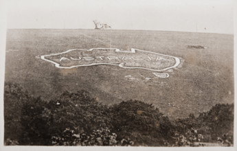 Large map of Australia carved into the chalk downs at Hurdcott Camp (Compton Chamberlayne), c1917. Creator: Murphy.